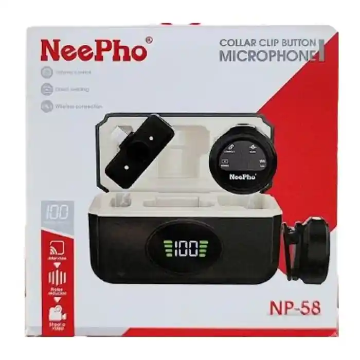 NeePho NP-58 wireless microphone Collar Clip Button – Best for Vlogging, YouTube, Live Streaming & Interviews